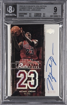2003-04 UD "Exquisite Collection" Number Pieces #MJ Michael Jordan Signed Card (#02/23) – BGS MINT 9/BGS 10